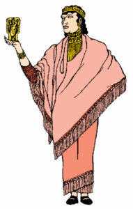 King with gold cup in a tan robe and cloak.