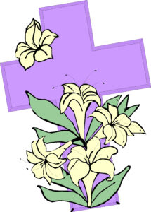 purple cross with Easter lilies.